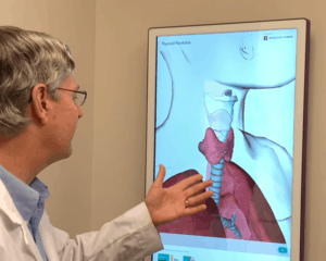 Doctor showing image of Thyroid